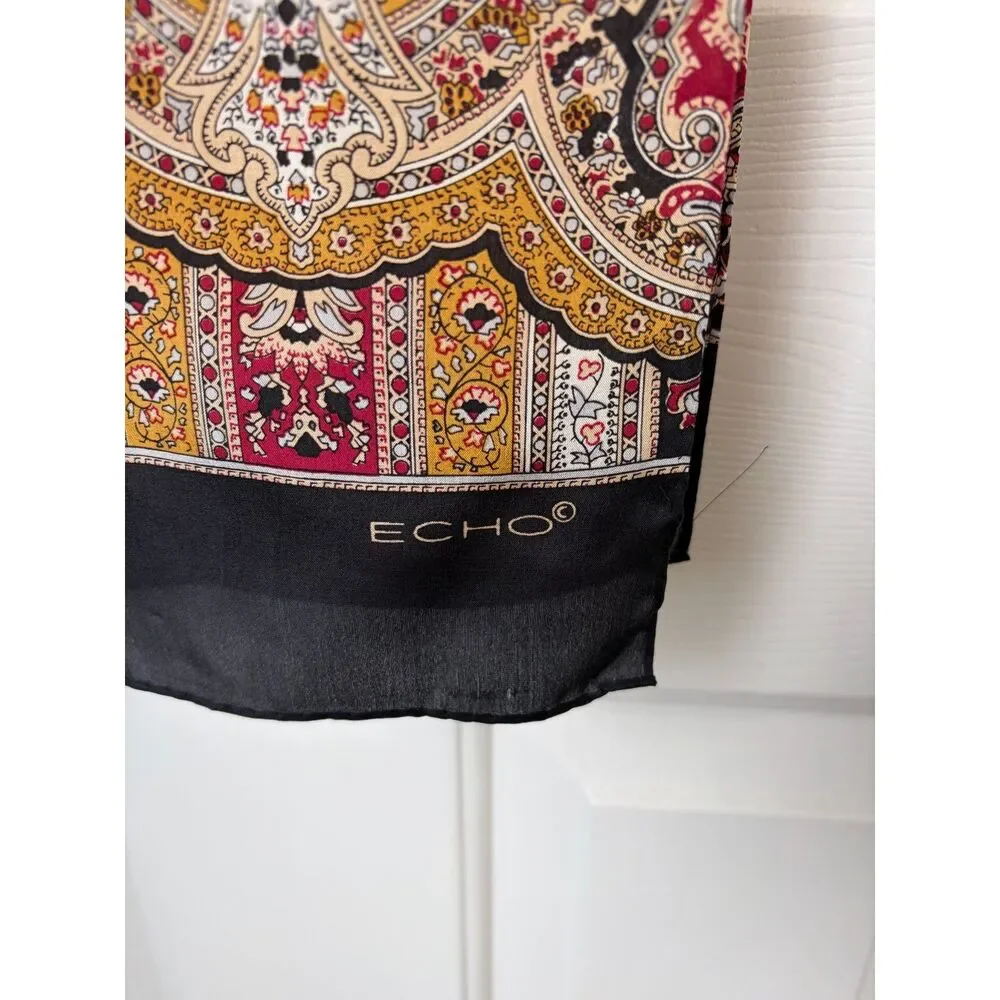 Echo Vintage Silk Black Red Gold Paisley Scarf
